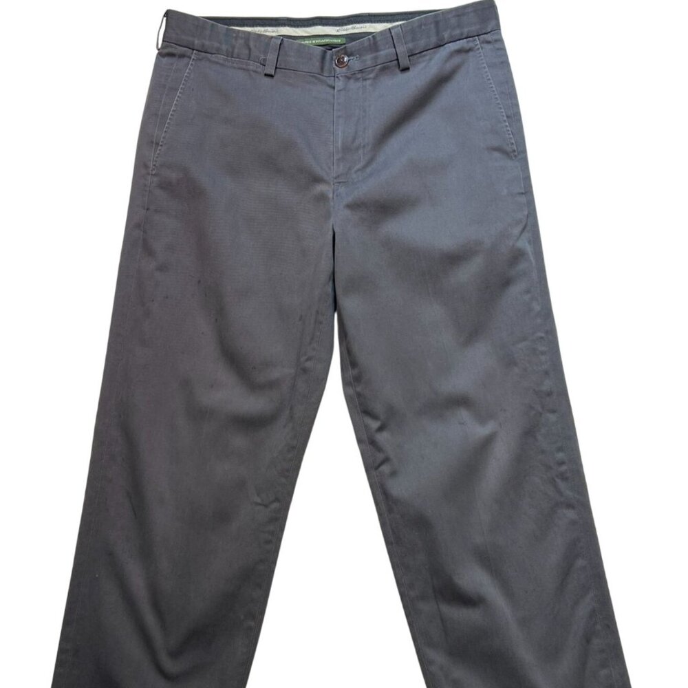 Eddie Bauer Men's Wrinkle Resistant Relaxed Fit Pants Flat Front Size 35 Gray